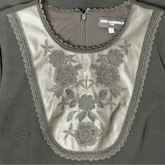 Karl Lagerfeld Black Sheath Dress with Leather Embroidery Size 4 - Picture 8 of 11